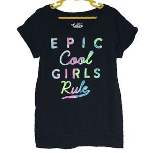 Justice Girls 8 Black "Epic Cool Girls Rule" Tee Short Sleeve Casual T-Shirt Top